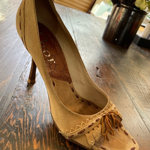 Christian Dior vintage camel suede moccasin style open toe pump size 9 - Picture 12 of 12